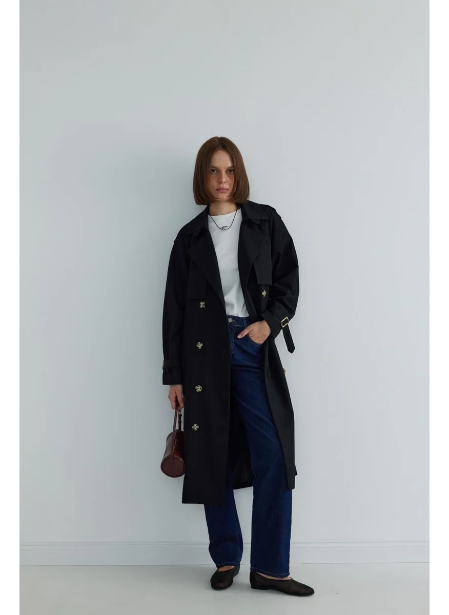 سود كوليكشن Black Long Cotton Trench Coat