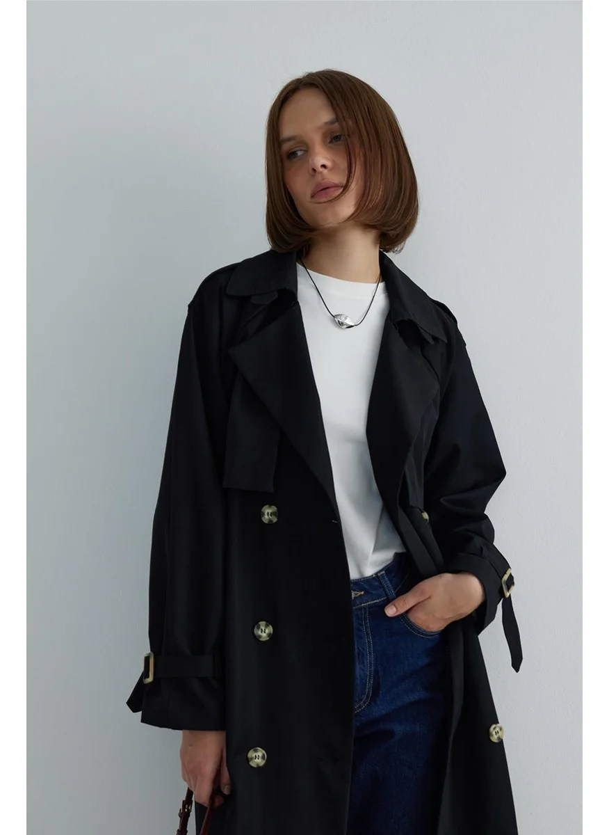 سود كوليكشن Black Long Cotton Trench Coat