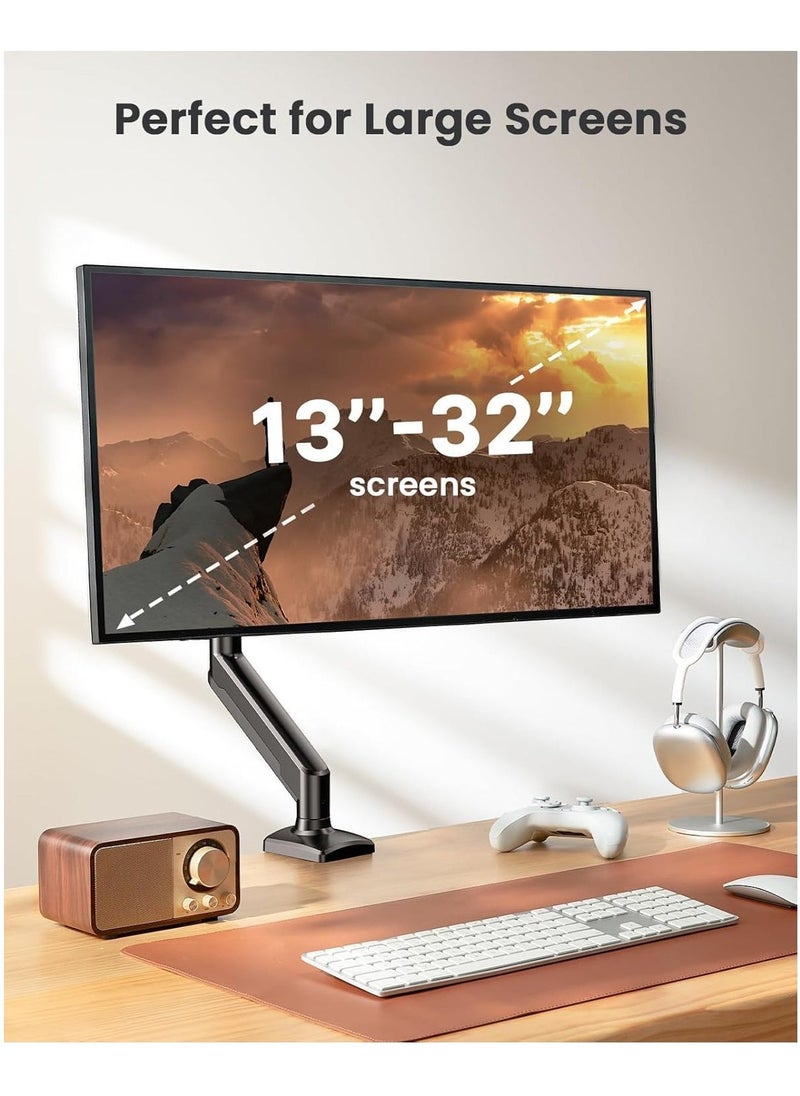 JAJEEK Single Monitor Arm for 13-32 Inch Screens – Adjustable Gas Spring Monitor Mount Holds up to 22 lbs, VESA 100x100mm, C-Clamp & Grommet Base, Ergonomic Computer Stand – Desk Mount for Home & Office - Image 4