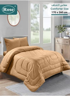 Rose ROSE Luxurious Flory Comforter, Premium Cotton Alternative Microfiber, Set of 4 pieces, Super Soft Cozy Breathable Cooling Lightweight, Extra Twin size 260x170 cm, Camel  - Image 1