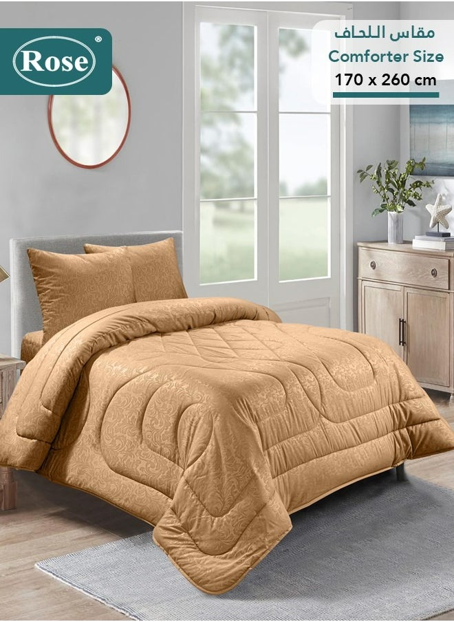 Rose ROSE Luxurious Flory Comforter, Premium Cotton Alternative Microfiber, Set of 4 pieces, Super Soft Cozy Breathable Cooling Lightweight, Extra Twin size 260x170 cm, Camel  - Image 1