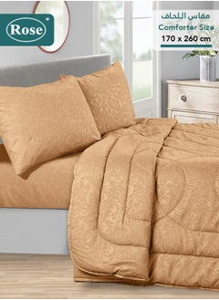 Rose ROSE Luxurious Flory Comforter, Premium Cotton Alternative Microfiber, Set of 4 pieces, Super Soft Cozy Breathable Cooling Lightweight, Extra Twin size 260x170 cm, Camel  - Image 2