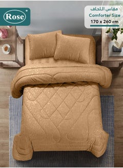 Rose ROSE Luxurious Flory Comforter, Premium Cotton Alternative Microfiber, Set of 4 pieces, Super Soft Cozy Breathable Cooling Lightweight, Extra Twin size 260x170 cm, Camel  - Image 3