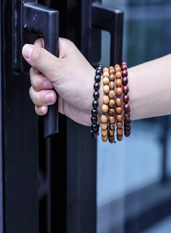 MILAKOO 5 Pcs Wood Prayer Bead Bracelet Mala Beaded Bracelets for Men Women 8mm - Image 3