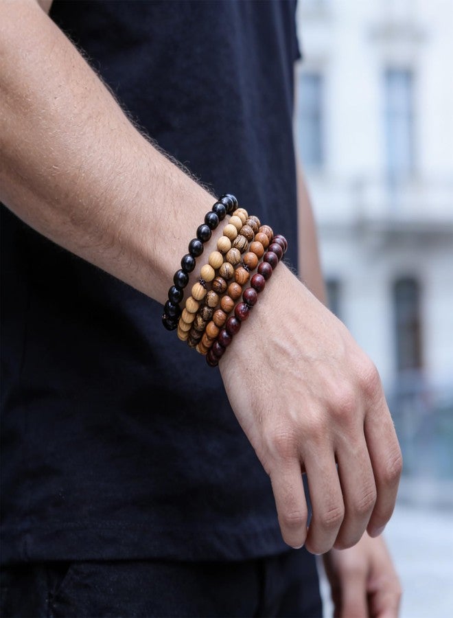 MILAKOO 5 Pcs Wood Prayer Bead Bracelet Mala Beaded Bracelets for Men Women 8mm - Image 2