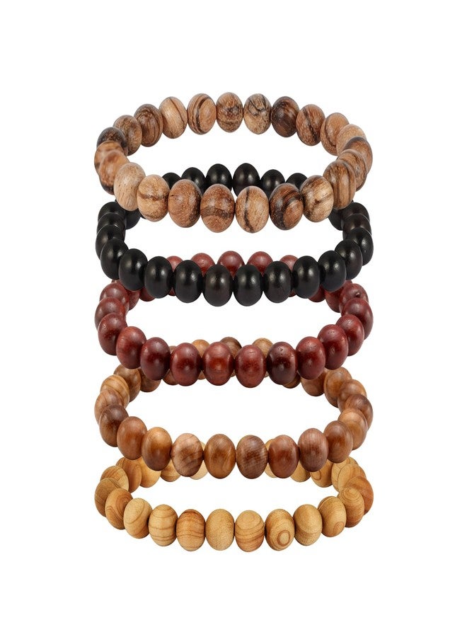 MILAKOO 5 Pcs Wood Prayer Bead Bracelet Mala Beaded Bracelets for Men Women 8mm - Image 1