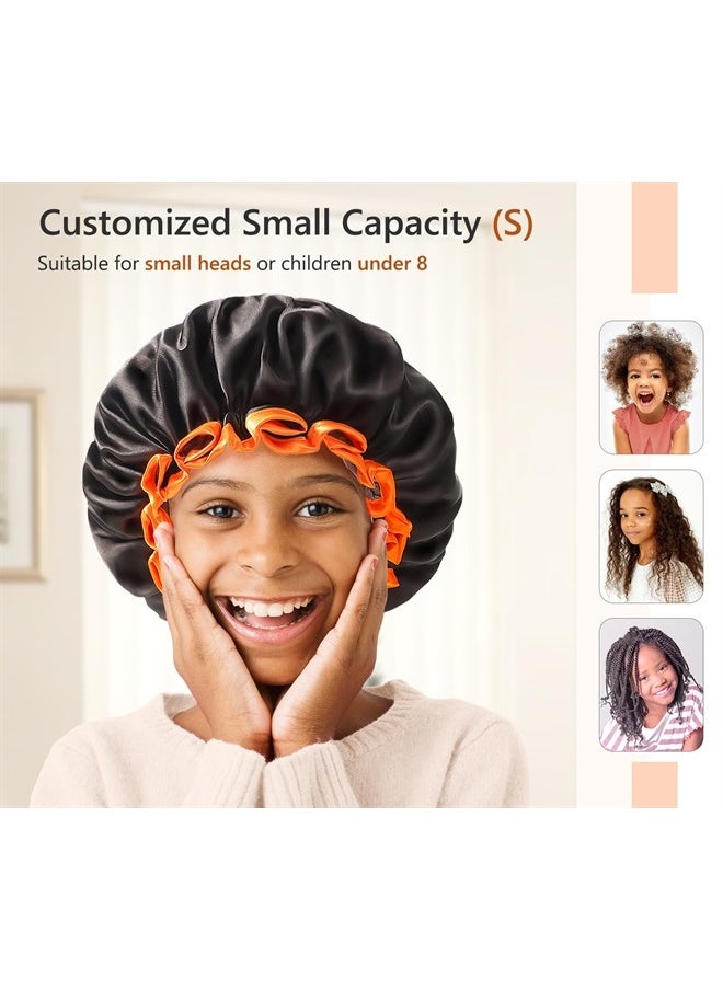 mikimini Small Black Shower Caps Pack of 2 for Kid, Double Layers Waterproof Bathing Hair Cap with Reusable Soft Comfortable PEVA Lining, Cute, Non-fading & Stretchy Shower Hat Small Pack of 2, Black  - Image 3