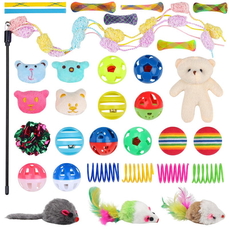 QUOZUO 30 Pcs Cat Toy Kitten Toys Set, Interactive Cat Toy Wand Cat Springs Ball Toy with Bells, Cat Toys for Bored Indoor Cats, Gift Box Styles - Image 2