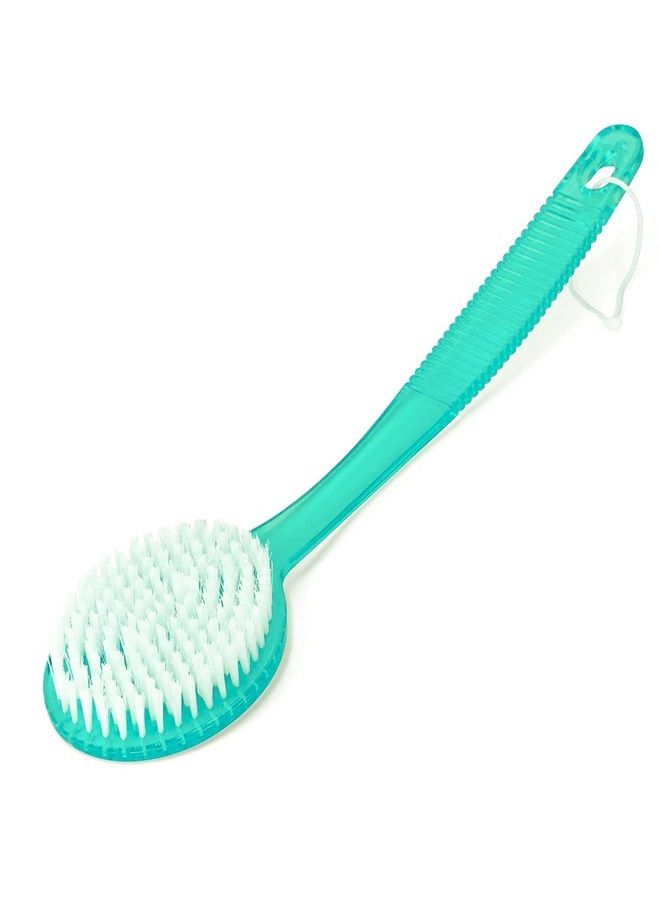 Bath Brush with Bristles, Long Handle for Exfoliating Back, Body, and Feet, Bath and Shower Scrubber, Green (1 Pack)