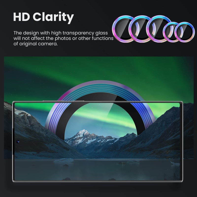Tensea [3+2PCS for Samsung Galaxy S22 Ultra Camera Lens Protector, 9H Tempered Glass Camera Cover Screen Protector Metal Individual Ring, S22 Ultra 5G 2022 [Installation Tray][Removal tool]- Colorful - Image 5