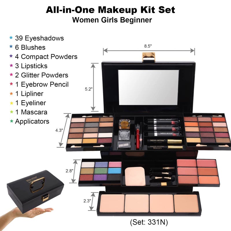 MISS ROSE M 58 Color Professional Makeup Kit for Women Full Kit, Include Eyeshadow Facial Blusher Eyebrow Powder Face Concealer Powder Eyeliner Pencil and a Mirror(331N) - Image 2