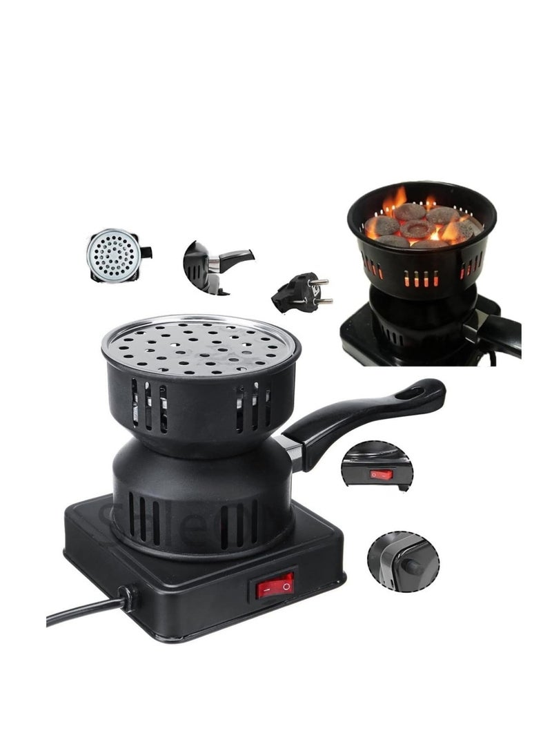 ولاعة فحم لوح تسخين كهربائي 220 فولت - شعالة فحم كهربائية للتخييم وتسخين والفحم، اسود