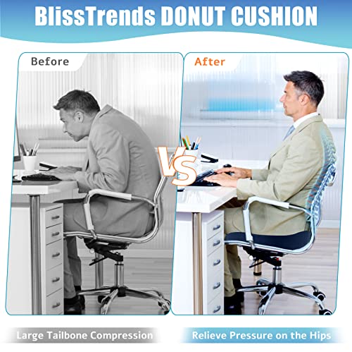 BlissTrends Donut Pillow Seat Cushion, Donut Chair Cushions for Postpartum Pregnancy & Hemorrhoids, Tailbone Pain Relief Cushion, Memory Foam Lifting Cushions for Office & Home Chairs (Blue, X-Large) - Image 5