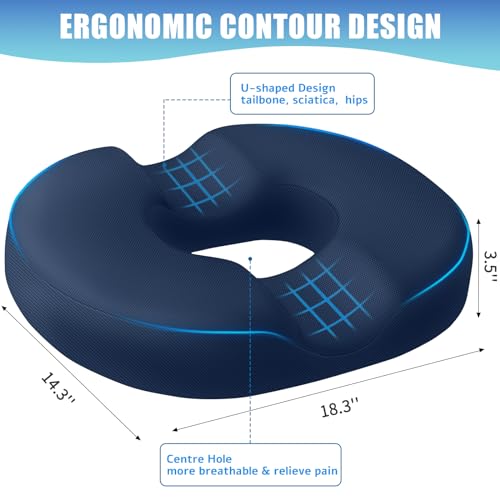 BlissTrends Donut Pillow Seat Cushion, Donut Chair Cushions for Postpartum Pregnancy & Hemorrhoids, Tailbone Pain Relief Cushion, Memory Foam Lifting Cushions for Office & Home Chairs (Blue, X-Large) - Image 2