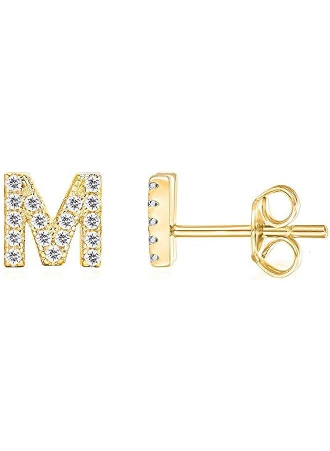 PAVOI 14K Gold Plated 925 Sterling Silver Cubic Zirconia Initial Letter Stud Earrings for Women | Simulated Diamond Alphabet Letter Earrings - Image 1