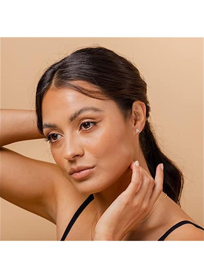 PAVOI 14K Gold Plated 925 Sterling Silver Cubic Zirconia Initial Letter Stud Earrings for Women | Simulated Diamond Alphabet Letter Earrings - Image 4