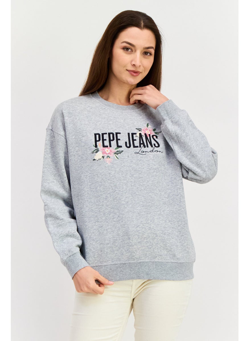 Pepe Jeans Women Crew Neck Embroidered Logo Sweatshirt, Grey  - Image 1