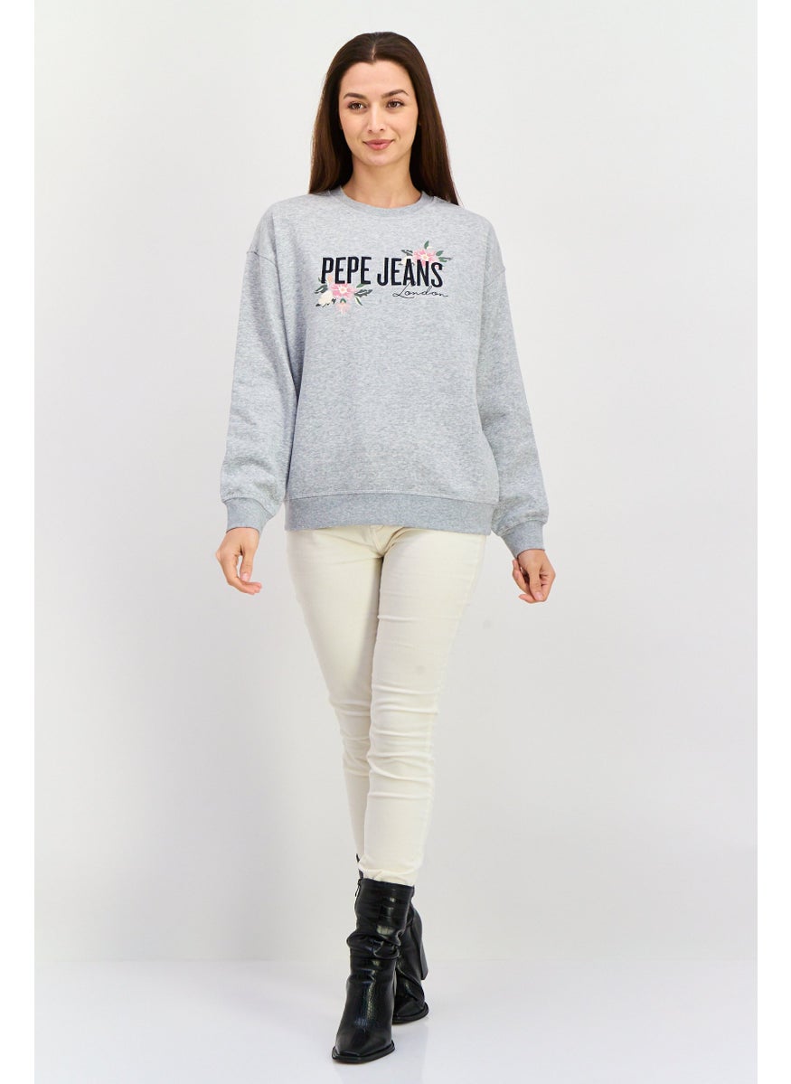 Pepe Jeans Women Crew Neck Embroidered Logo Sweatshirt, Grey  - Image 4