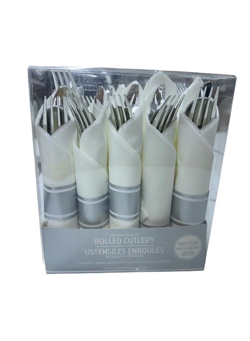 طقم أدوات مائدة بلاستيكية للحفلات 30 قطعة فضي - Image 2