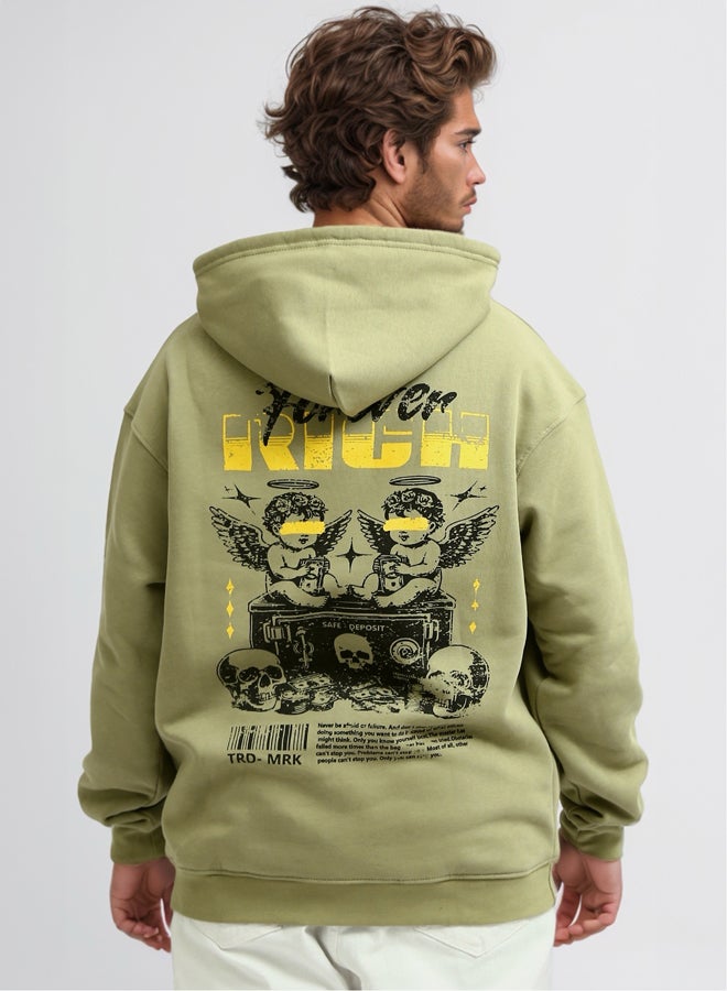RAVIN Relaxed Fit Casual Hoodie With Front And Back Print - Olive - Image 3