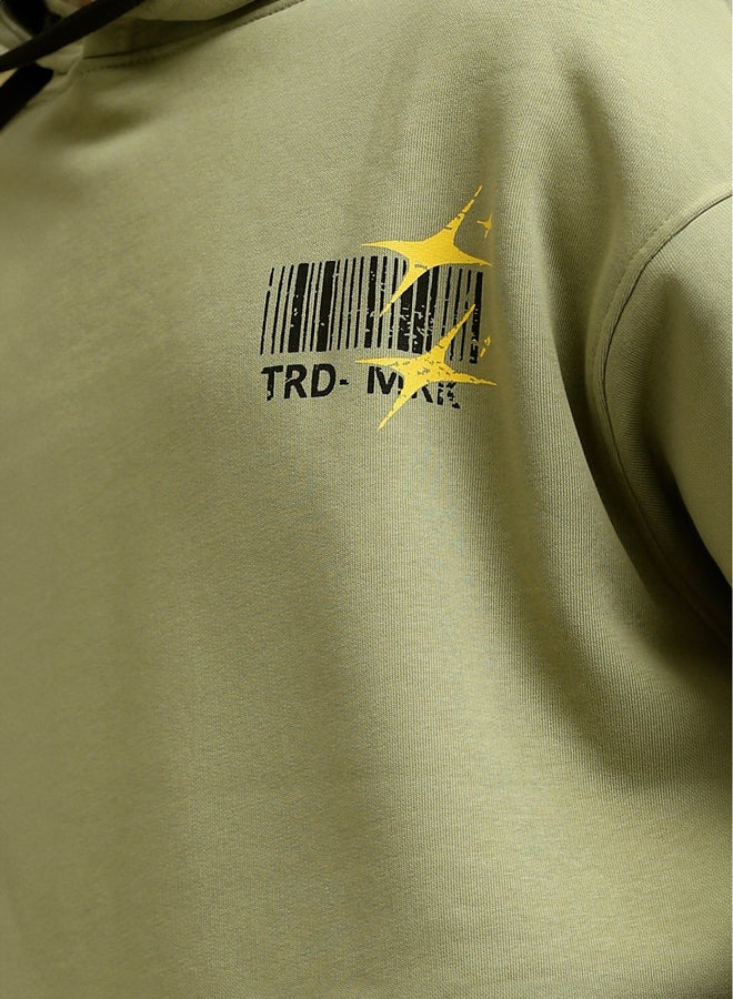 RAVIN Relaxed Fit Casual Hoodie With Front And Back Print - Olive - Image 4