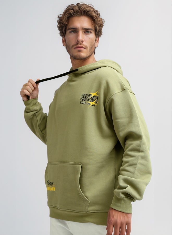 RAVIN Relaxed Fit Casual Hoodie With Front And Back Print - Olive - Image 2
