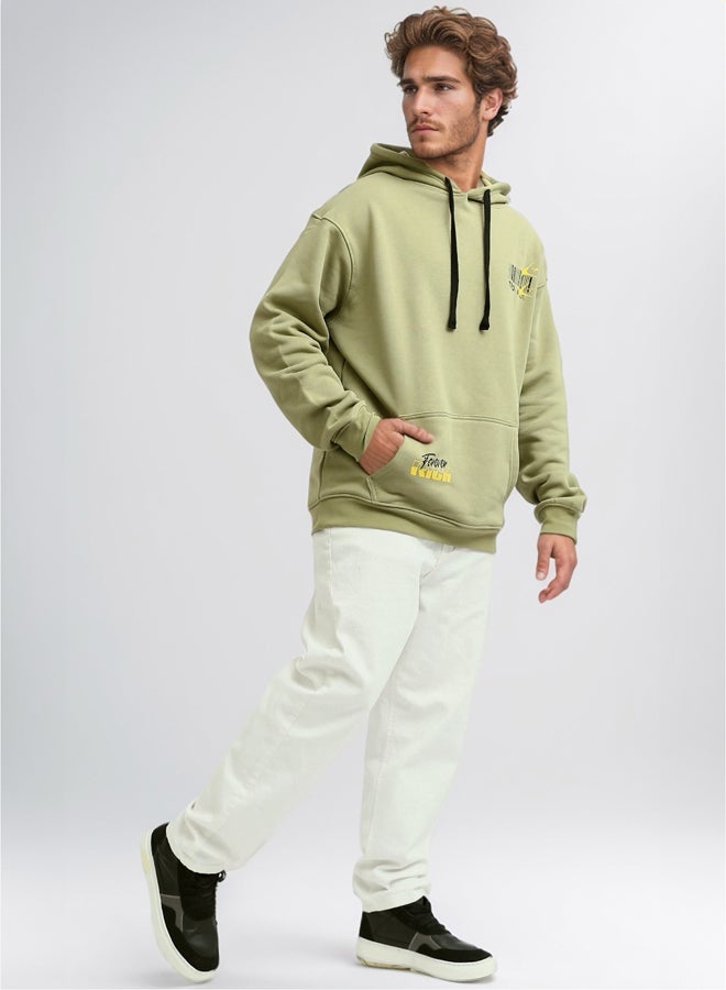 RAVIN Relaxed Fit Casual Hoodie With Front And Back Print - Olive - Image 5