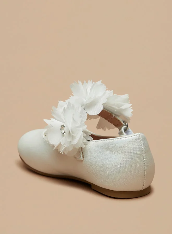 JUNIORS Girls Floral Accent Ballerina Shoes With Hook And Loop Closure