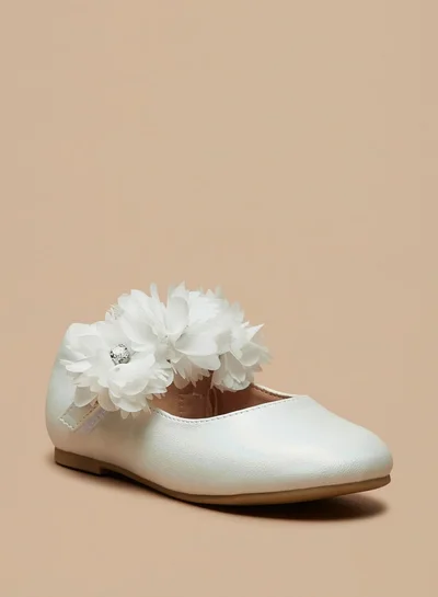 JUNIORS Girls Floral Accent Ballerina Shoes With Hook And Loop Closure