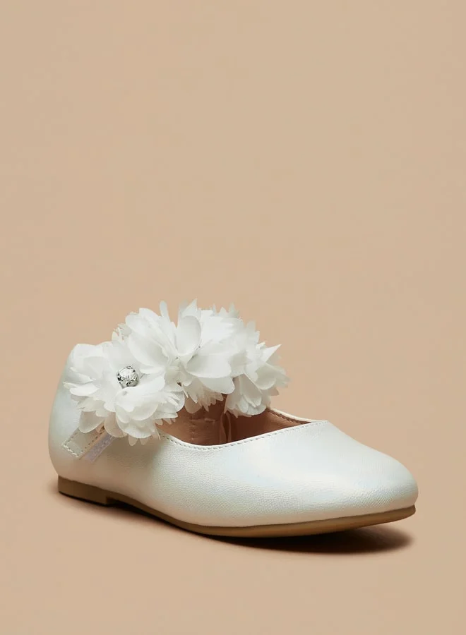 JUNIORS Girls Floral Accent Ballerina Shoes With Hook And Loop Closure