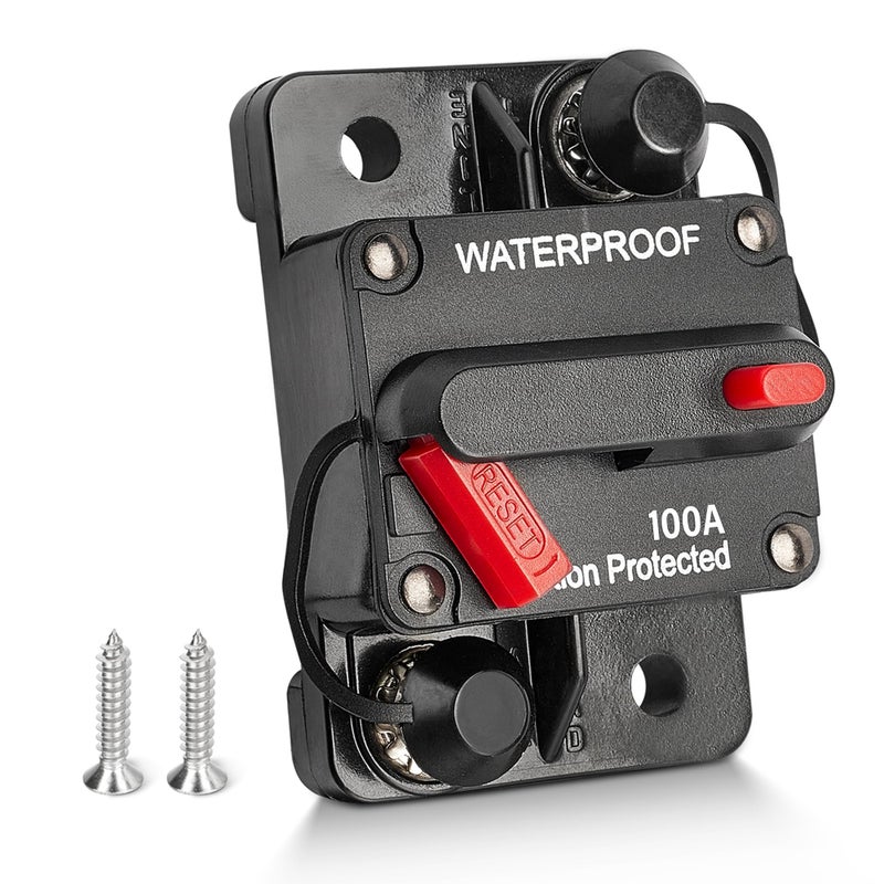 RED WOLF RED WOLF 100A Circuit Breaker Waterproof Car Audio Inline Circuit Breaker w/Manual Reset Fuse Holder Inverter,for Car Motor Marine Boat,for Car Audio Solar Inverter System Protection,DC 12V-48V  - Image 1