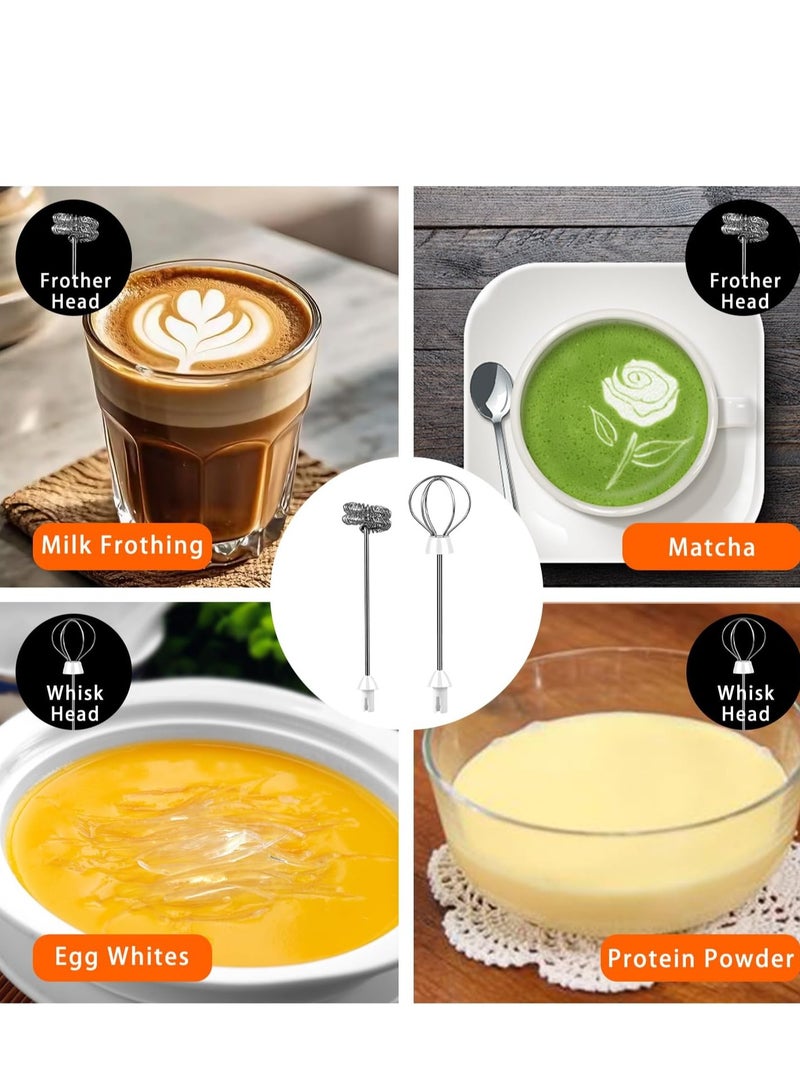 Powerful Electric Milk Frother for Coffee, Rechargeable Milk Frother, 3 Speed and 2 Head Handheld Frother, Blender for Frappe, Latte, Cappuccino, Matcha White  - Image 4