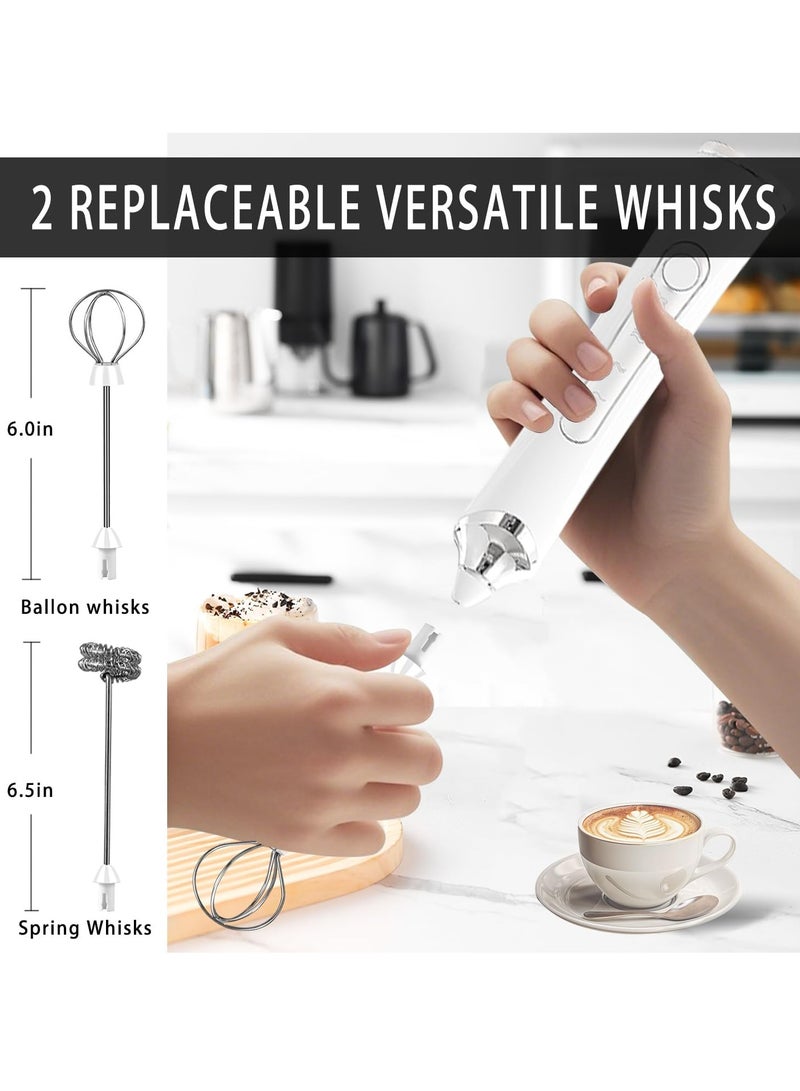 Powerful Electric Milk Frother for Coffee, Rechargeable Milk Frother, 3 Speed and 2 Head Handheld Frother, Blender for Frappe, Latte, Cappuccino, Matcha White  - Image 5