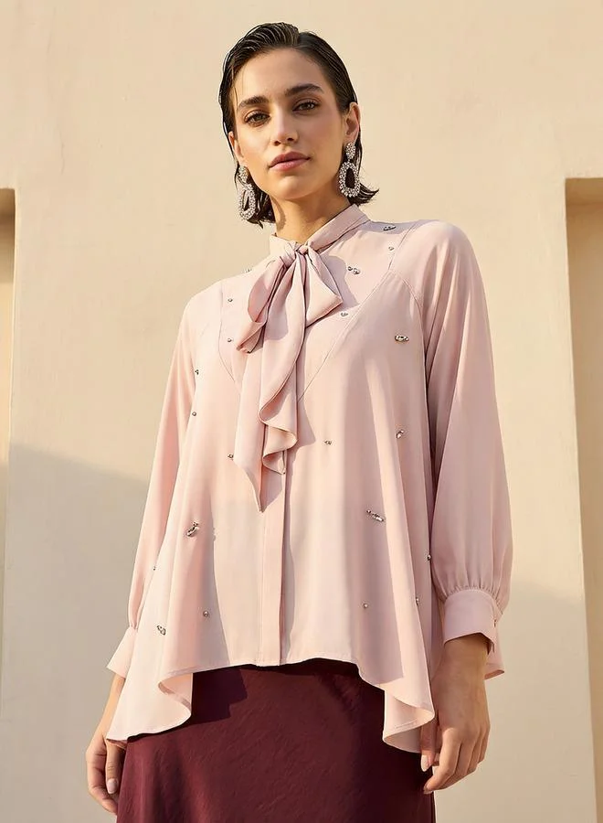 Iconic Iconic Regular Bow Neck Top with Embellishment