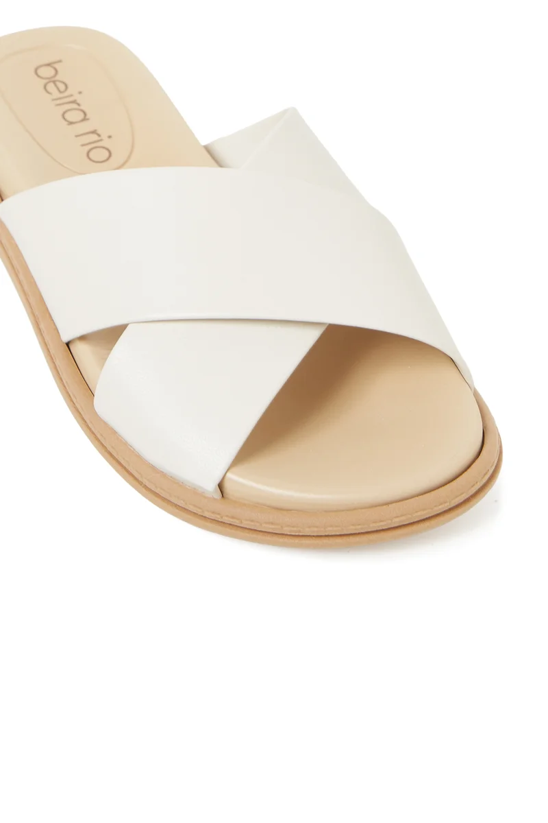 Beira Rio  BEIRA RIO Flat Sandals for Ladies – OFF WHITE Sandals with Slip On | Comfortable PU Upper & TPR Sole for Women | Best Price UAE