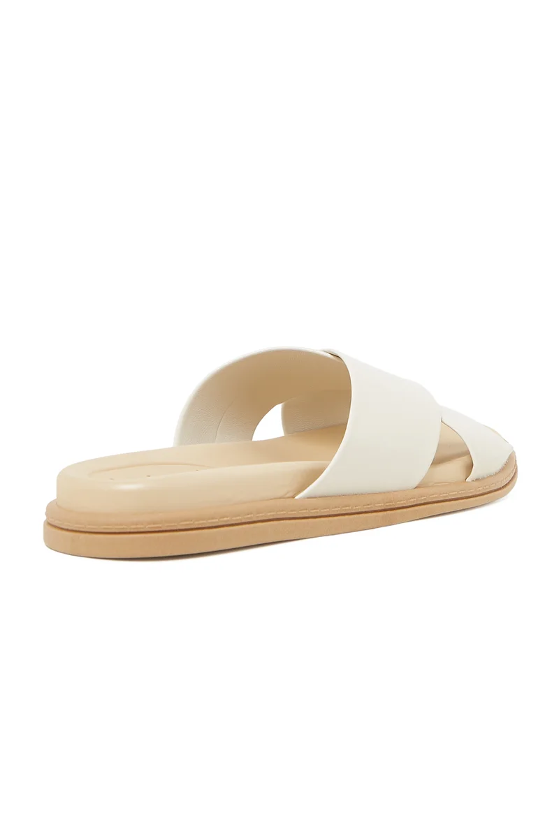 Beira Rio  BEIRA RIO Flat Sandals for Ladies – OFF WHITE Sandals with Slip On | Comfortable PU Upper & TPR Sole for Women | Best Price UAE