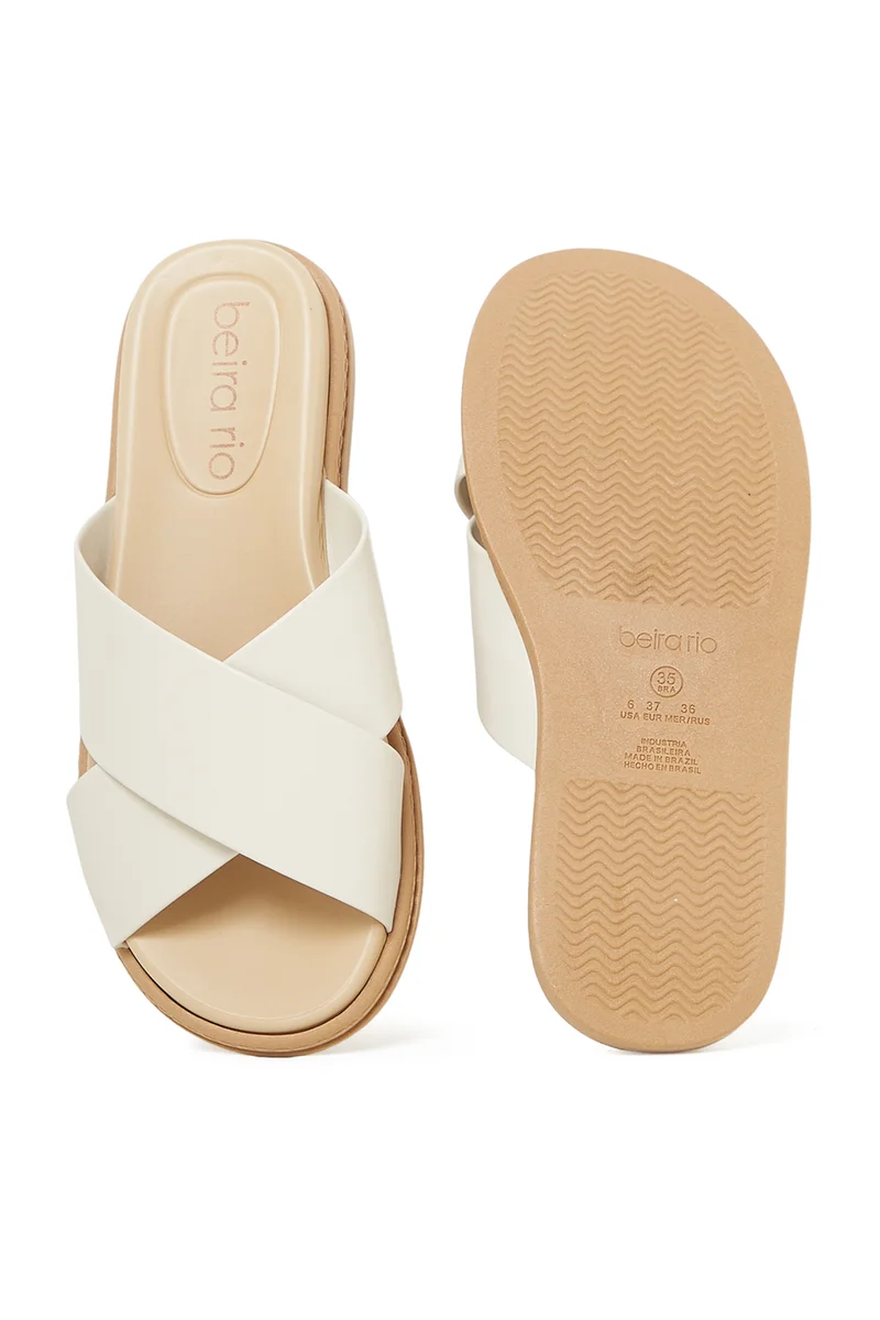 Beira Rio  BEIRA RIO Flat Sandals for Ladies – OFF WHITE Sandals with Slip On | Comfortable PU Upper & TPR Sole for Women | Best Price UAE