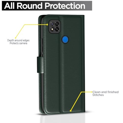 Pikkme Flip Cover Leather Finish | Inside TPU with Card Pockets | Wallet Stand and Shock Proof | Complete Protection Flip Case for Redmi 10A/10A Sport/Redmi 9/Redmi 9 Activ/9C/Poco C31(Green) - Image 4