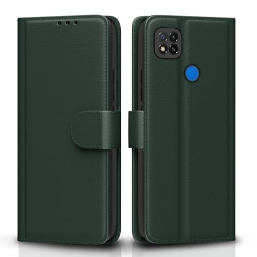 Pikkme Flip Cover Leather Finish | Inside TPU with Card Pockets | Wallet Stand and Shock Proof | Complete Protection Flip Case for Redmi 10A/10A Sport/Redmi 9/Redmi 9 Activ/9C/Poco C31(Green) - Image 1