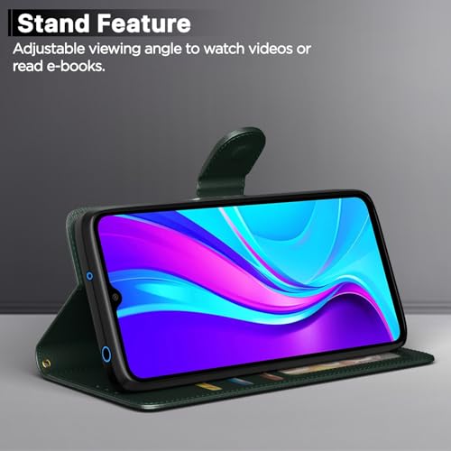 Pikkme Flip Cover Leather Finish | Inside TPU with Card Pockets | Wallet Stand and Shock Proof | Complete Protection Flip Case for Redmi 10A/10A Sport/Redmi 9/Redmi 9 Activ/9C/Poco C31(Green) - Image 3