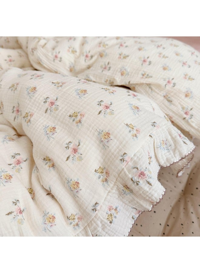 AOJIM Kids Muslin Duvet Cover with Azalea Pattern, Pure Cotton Floral Print Toddler Bedding Comforter Cover 1 Piece 47X59'', Ruffled Edges Crib Duvet Cover 2-Layer Muslin for Boys Girls, No Comforter - Image 3