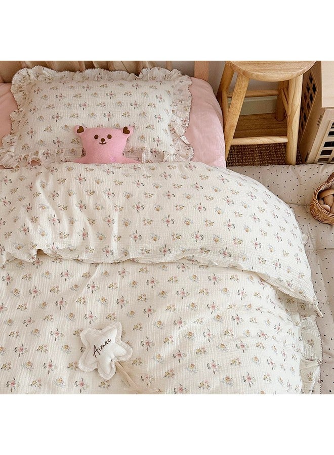 AOJIM Kids Muslin Duvet Cover with Azalea Pattern, Pure Cotton Floral Print Toddler Bedding Comforter Cover 1 Piece 47X59'', Ruffled Edges Crib Duvet Cover 2-Layer Muslin for Boys Girls, No Comforter - Image 2