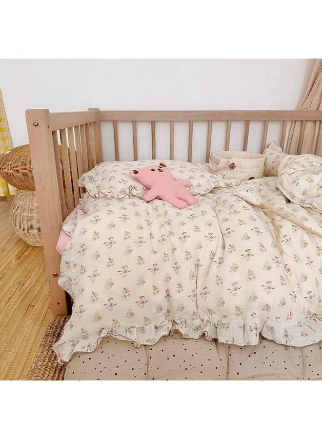 AOJIM Kids Muslin Duvet Cover with Azalea Pattern, Pure Cotton Floral Print Toddler Bedding Comforter Cover 1 Piece 47X59'', Ruffled Edges Crib Duvet Cover 2-Layer Muslin for Boys Girls, No Comforter - Image 5