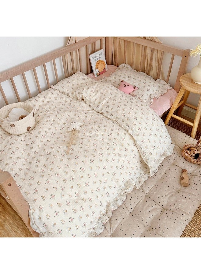 AOJIM Kids Muslin Duvet Cover with Azalea Pattern, Pure Cotton Floral Print Toddler Bedding Comforter Cover 1 Piece 47X59'', Ruffled Edges Crib Duvet Cover 2-Layer Muslin for Boys Girls, No Comforter - Image 1