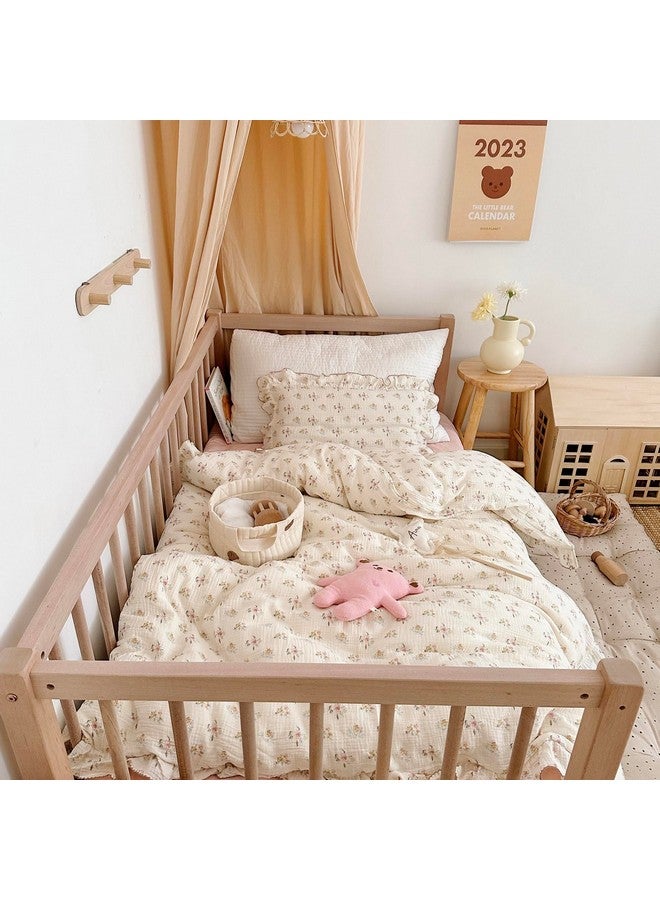 AOJIM Kids Muslin Duvet Cover with Azalea Pattern, Pure Cotton Floral Print Toddler Bedding Comforter Cover 1 Piece 47X59'', Ruffled Edges Crib Duvet Cover 2-Layer Muslin for Boys Girls, No Comforter - Image 4