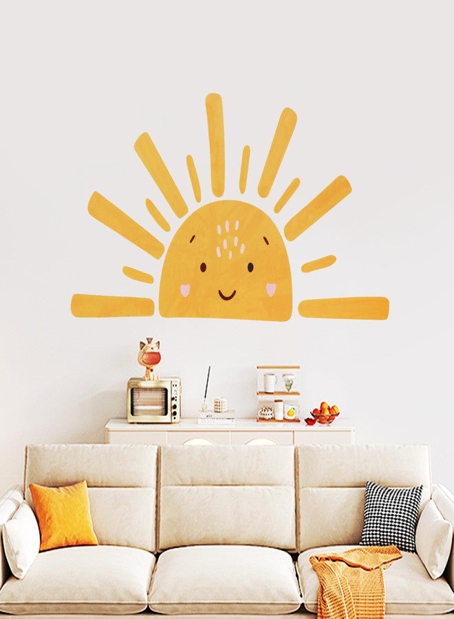 KIRIN Smiling Half Sun Wall Decal, Here Comes The Son Sticker Baby Shower Decor, Sunrise Decoration Sticker, Cartoon Smiley Sun Decal, Kids Room Sun Wall Art Decoration - Image 1
