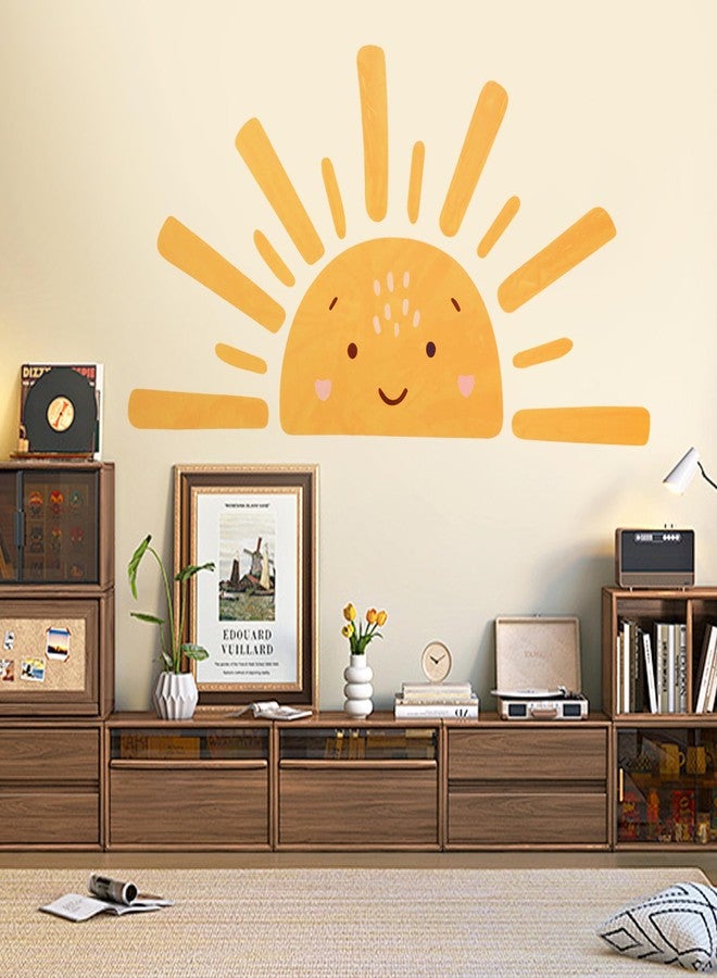 KIRIN Smiling Half Sun Wall Decal, Here Comes The Son Sticker Baby Shower Decor, Sunrise Decoration Sticker, Cartoon Smiley Sun Decal, Kids Room Sun Wall Art Decoration - Image 3
