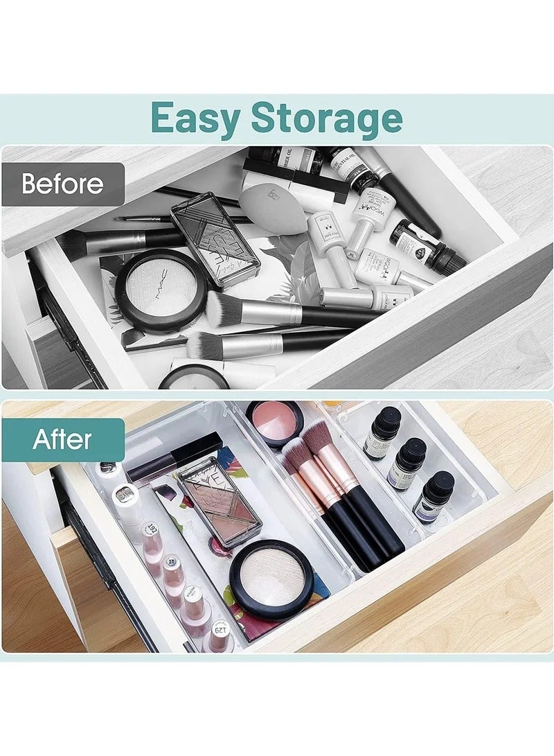 rayze 25 PCS Clear Plastic Drawer Organizers Set, 4-Size Versatile Bathroom and Vanity Drawer Organizer Trays, Storage Bins for Makeup, Bedroom, Kitchen Gadgets Utensils and Office - Image 2