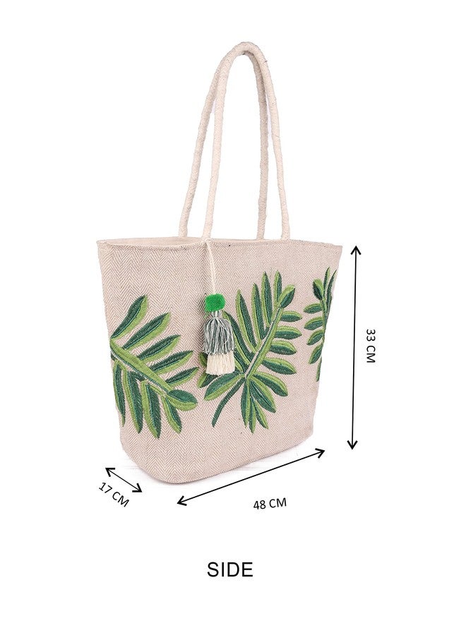 ASTRID Women's Embroidered Leaf Tote Bag (Green) - Image 3