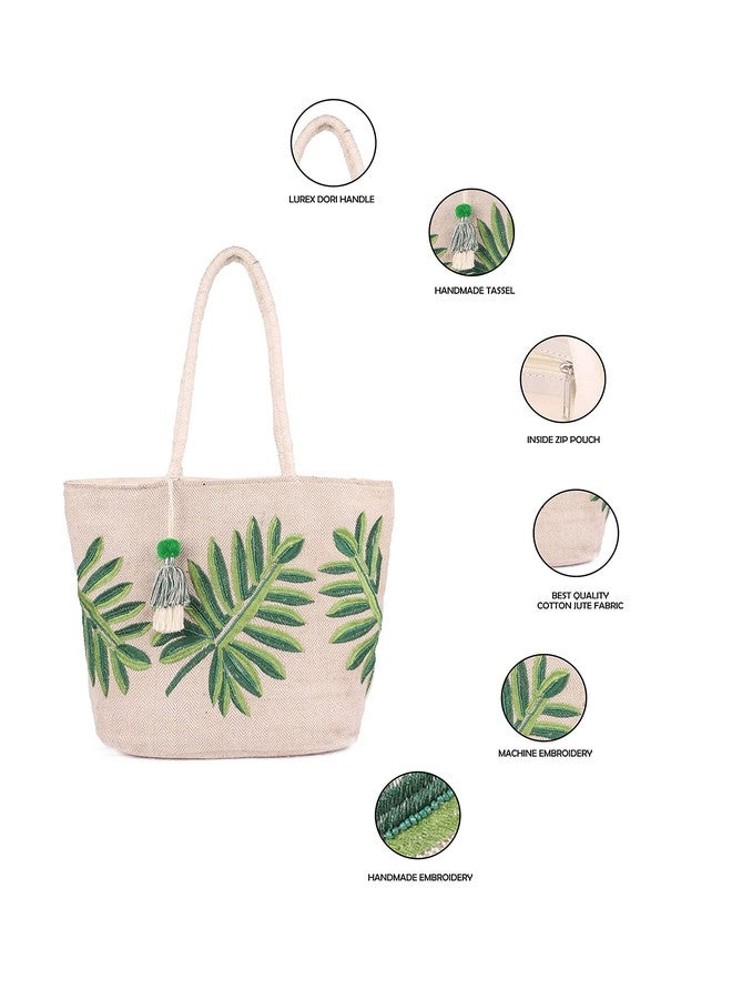 ASTRID Women's Embroidered Leaf Tote Bag (Green) - Image 2